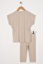 Crew Neck Beige Color Girl's Thai Suit - 2