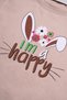 Crew Neck Short Sleeve I Am A Happy Text Printed Rabbit Eared Beige Color Girl's Tights Set - 3