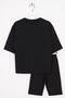 Crew Neck Short Sleeve Ribbed Oversized Tights Black Color Girls' Tights Set - 3