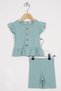Ruffled Skirt with Button Detail, Green Color, Girls' Leggings Set