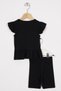 Black Color Girls' Tights Set with Ruffled Skirt and Button Detail - 3