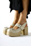 Marise Beige Oval Toe Platform Double Belt Accessory Women's Casual Shoes - 3