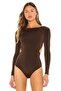 Women's Brown Boat Neck Low Back Jersey Bodysuit - 3