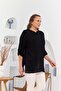 Voile Viscose Slit Detailed Large Size Black Tunic with Pocket and Sleeve Details - 3