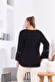 Large Size Wrinkled Black Blouse with Sleeve Detail - 5