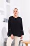 Large Size Wrinkled Black Blouse with Sleeve Detail
