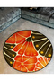 Mira Round Orange Green Flower and Leaf Detailed Woven Base Modern Decorative Carpet 5691 - 3