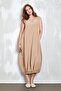Camel Linen Dress with Rubber Detail at the Bottom 27310 - 2