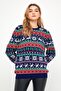 Navy blue-red Women's Christmas New Year Sweater-kdncrs001r03m