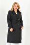 Women's Water Resistant Plus Size Trench Coat Belted Long Double Breasted Trench Coat Bonded Fabric Lining Black - 2