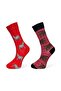 2-Piece Red Burgundy Animal Patterned Unisex Flexible Moisture-Absorbent Cotton Socks