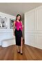 Women's Pink Ribbon Detailed Lined Dress Made from Imported Fabric with Special Design - 2