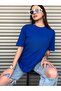 Cobalt Blue Basic Oversize Crew Neck Oversize T-Shirt -Sax Blue Women's Short Sleeve Summer T-Shirt