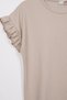 Crew Neck Short Sleeve Pıtıkare Detailed Beige Color Girls' Pants Set - 3