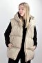 Women's Hooded Beige Puffer Vest