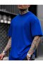 Cobalt Blue Basic Oversize Crew Neck Oversize T-Shirt -Sax Blue Women's Short Sleeve Summer T-Shirt - 2