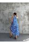 Blue Patterned Long Women's Dress - Halter Neck and Elastic Waist - 4
