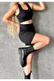 Women's Ribbed Above Knee High Waist Black Leggings
