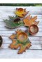 Tea and Coffee Cup Set with Decorative Sycamore Leaf Figure, Green and Coffee Colors for 4 People - 6