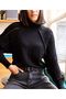 Women's Sleeve Holes Turtleneck Knitwear Sweater Black - 2