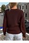 Selanik Knitted Sleeve Motif Crew Neck Knitwear Sweater CLARET red - 2