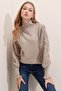 Women's Mink Half Turtleneck Sweater with Lace Detail