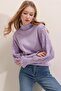 Women's Lilac Half Turtleneck Sweater with Lace Detail