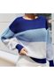 Crew Neck Color Blocked Long Sleeve Women's Knitwear Sweater Cobalt Blue/Baby/White - 2