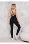 Women's Black Back Low-cut String Yoga Pilates Sports Tights Jumpsuit
