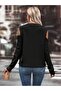 Women's Crew Neck Mesh Detailed Hair Braid Execution Patterned Shoulder Detailed Black Knitwear Sweater - 5