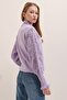 Women's Lilac Half Turtleneck Sweater with Lace Detail - 5