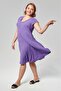 Plus Size V-Neck Short Sleeve Woven Viscon Comfort Dress Plain Purple - 6