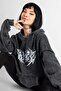 Washed Black Dusk Printed Oversize Unisex Hoodie - 6