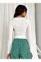 Women's White Crew Neck Stretchy Fabric Basic Long Sleeve Blouse - 4