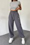 Women's Gray Embroidered Adjustable Oversize Wide Leg Pants/Sweatpants - 5