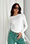 Women's White Crew Neck Stretchy Fabric Basic Long Sleeve Blouse