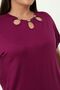 Plus Size Comfort Model Stylish Collar Detailed Tights Over Cotton Short Sleeve Luxury Evening Dress Tunic T-shirt - 5