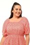 Plus Size Floral Patterned Dress with Elastic Collar & Waist, Curve 4 Season Comfort Model, Balloon Sleeves - 7
