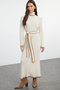 Mink Ribbed Knitwear Dress with Stone Belt Tctaw25Eb00045