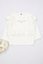Ecru Girl's Slogan Printed Ruffle Detailed Knitted Sweatshirt Tkdaw25Sw00033 - 4