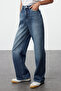 Lacivert Yüksek Bel Wide Leg Geniş Paça %100 Pamuk Non-Stretch Jeans TWOSS22JE0242 - 8