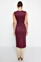 Mor Bodycone/Vücudu Saran Midi Dokuma Süet Elbise TWOAW24EL00321 - 5
