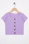 Crew Neck Short Sleeve Ribbed Lilac Color Girl's T-Shirt