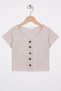 Crew Neck Short Sleeve Corded Beige Melange Color Girl's T-Shirt