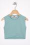 Crew Neck Zero Sleeve Cross Waist Detailed Cagla Green Color Girl's T-Shirt