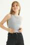 Crew Neck Zero Sleeve Rhinestone Crew Neck Zero Sleeve Crop Gray Melange Color Girl's T-shirt