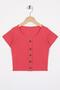 Crew Neck Short Sleeve Ribbed Salmon Color Girl's T-shirt