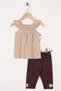 Square Collar Ruffle Sleeve Polka Dot Beige Polka Dot Color Girl's Tights Set - 3