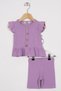 Lilac Color Girls' Leggings Set with Ruffled Skirt and Button Detail