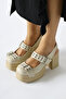 Marise Beige Oval Toe Platform Double Belt Accessory Women's Casual Shoes